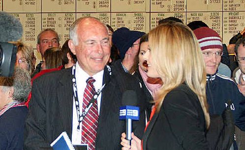A clearly delighted Warren Truss is interviewed on election night in the tally room in Canberra. A clearly delighted Warren Truss is interviewed on election night in the tally room in Canberra.